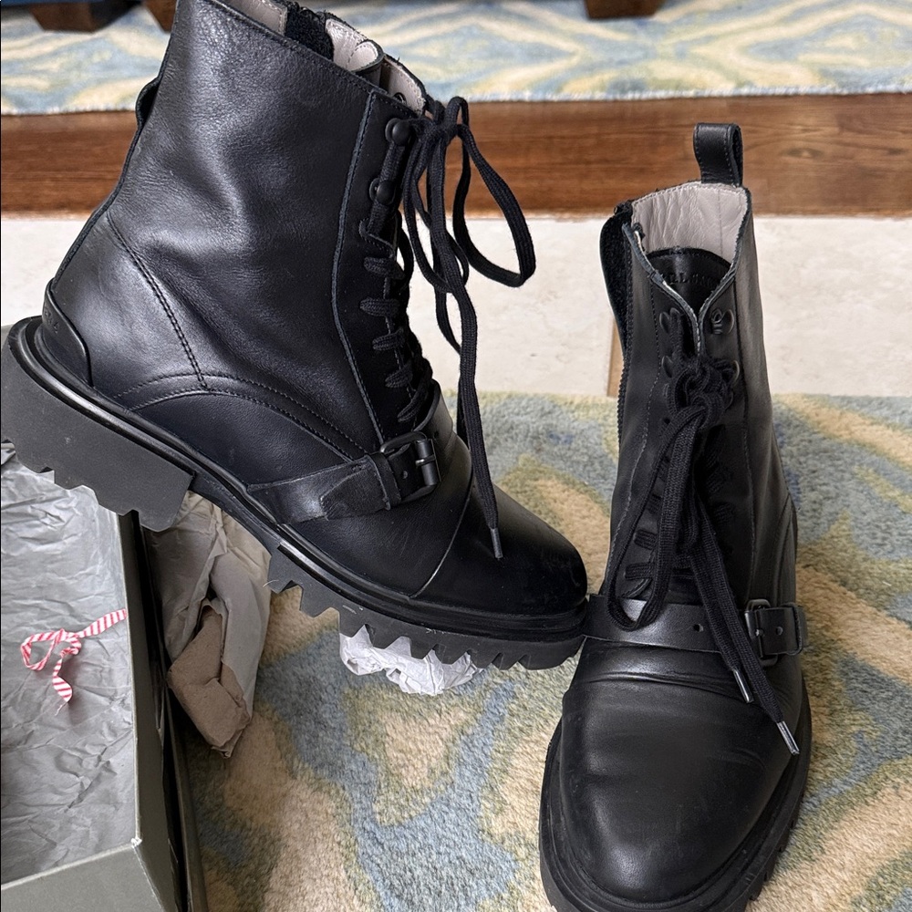 All Saints Black Leather Lace-Up Boots runs as if small 9.5
